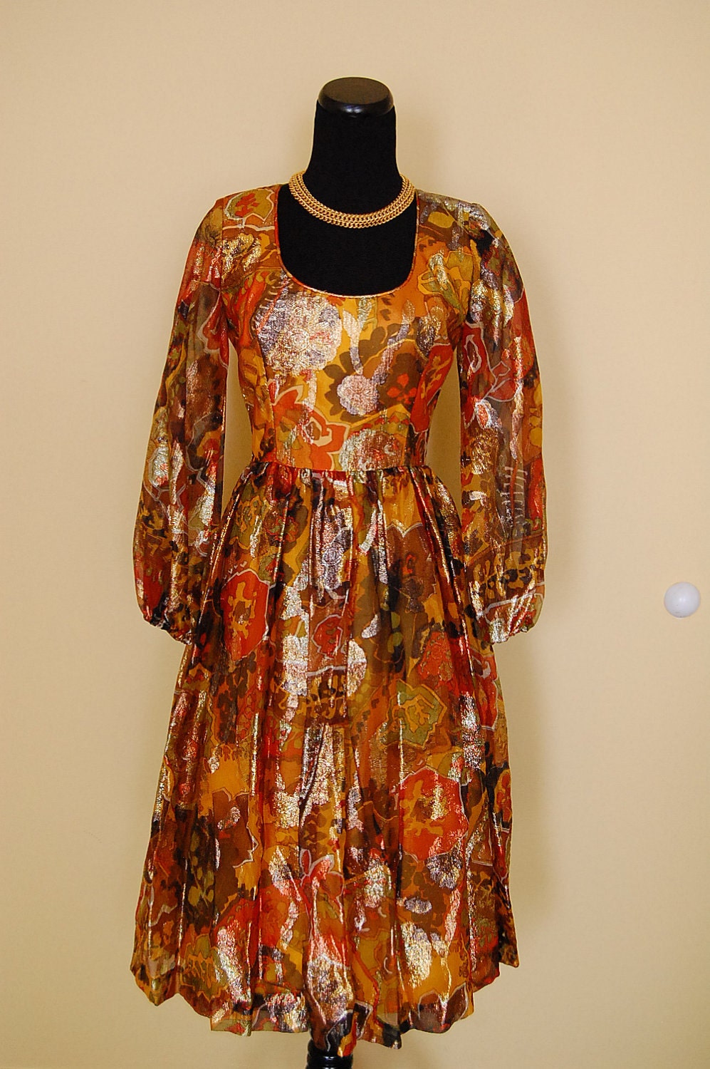 Vintage 1970s Golden Gypsy Dress (MEDIUM)