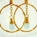 Gold Hoop Earrings, Gemstones, Aqua Quartz Wire Wrapped Briolettes, Geometric Circles Mist Drops