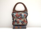 60s Patchwork Handbag - Wood Hande - Hippie Tote - Bookbag