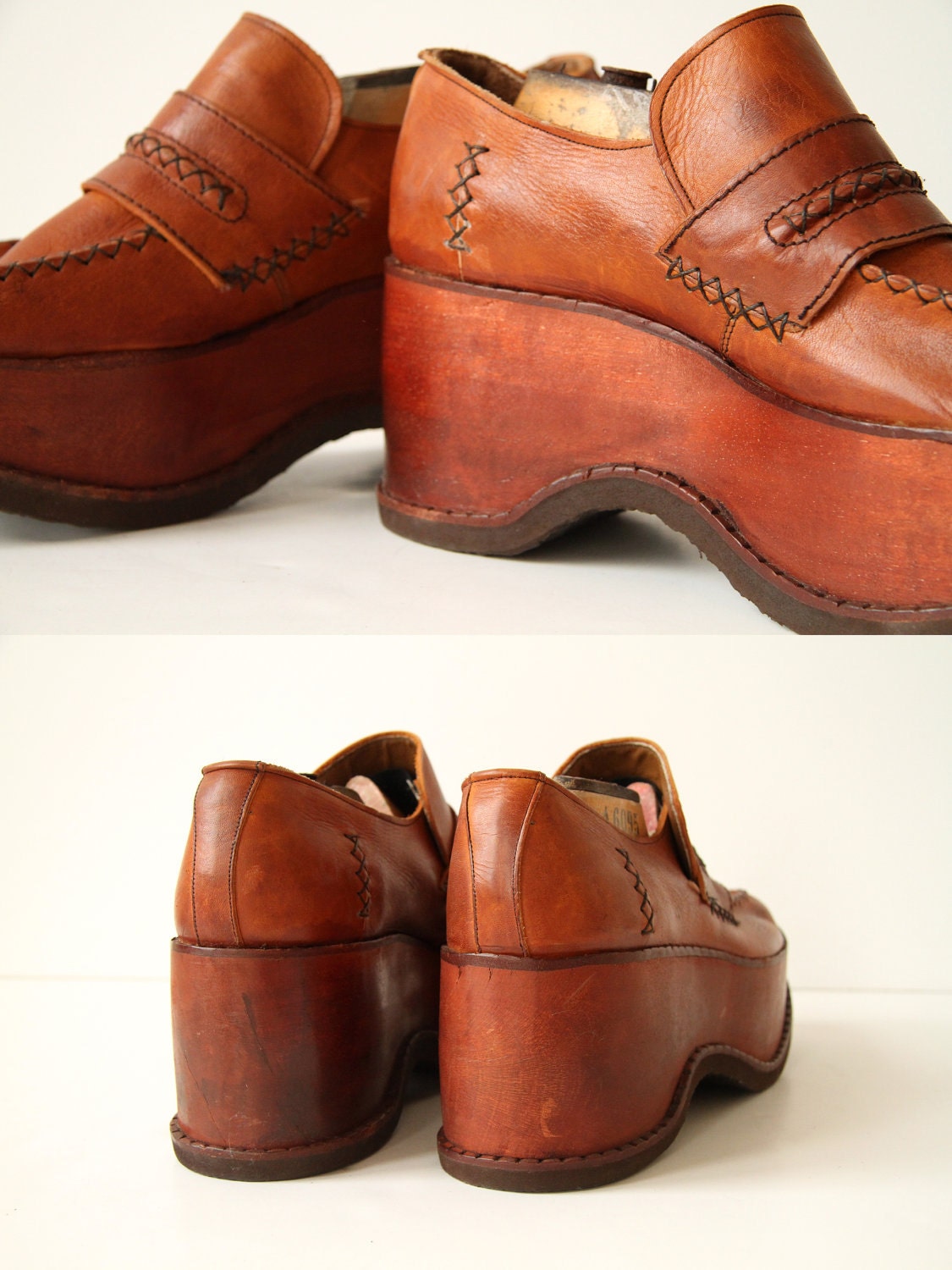 Tan Leather Disco Platforms