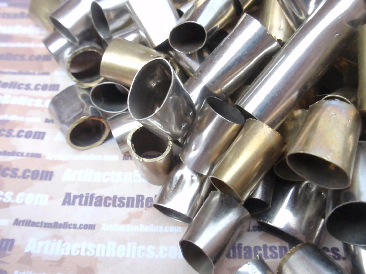 Bullet shell beads, Lot of 250 Nickel silver, brass, Silver Bullet Shell beads, Jewelry makers special