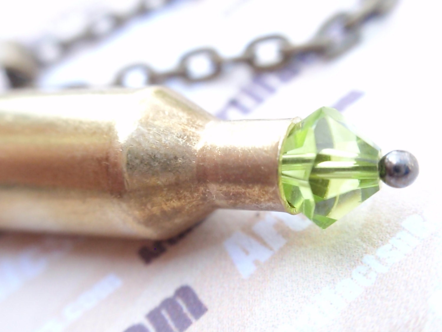 Bullet Necklace Tiny FIREBALL Peridot Green Swarovski 18" Chain