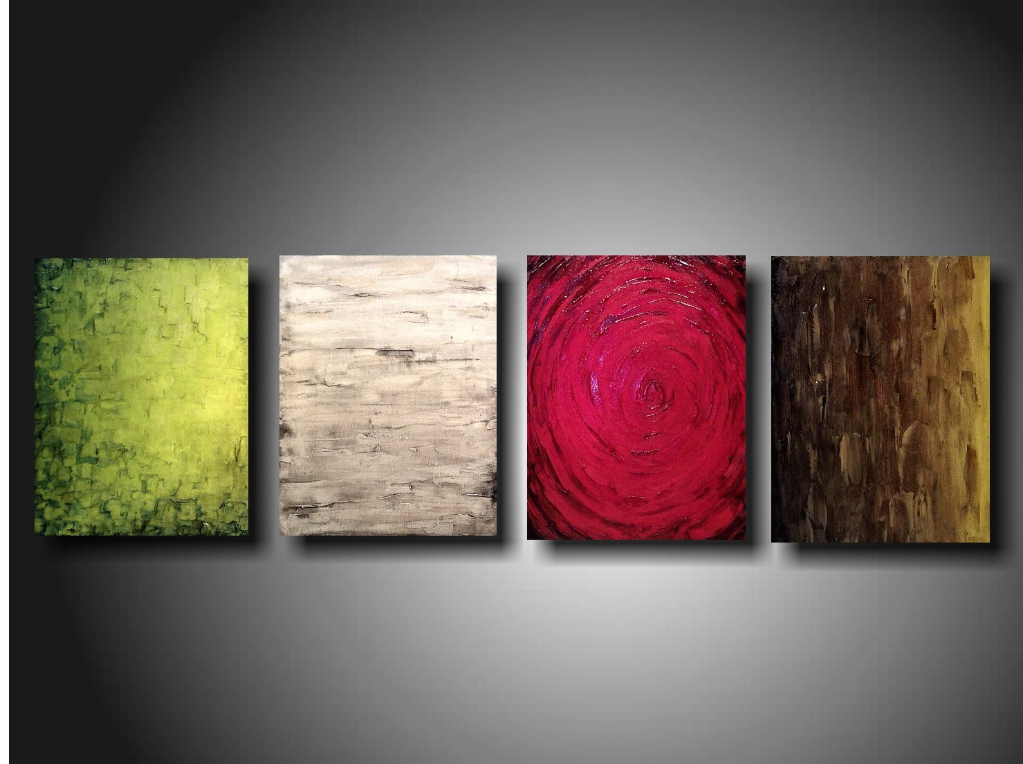 Large Abstract paintings Heavy textured 4 piece painting wall hanging 20 x 64 JMJartstudio custom