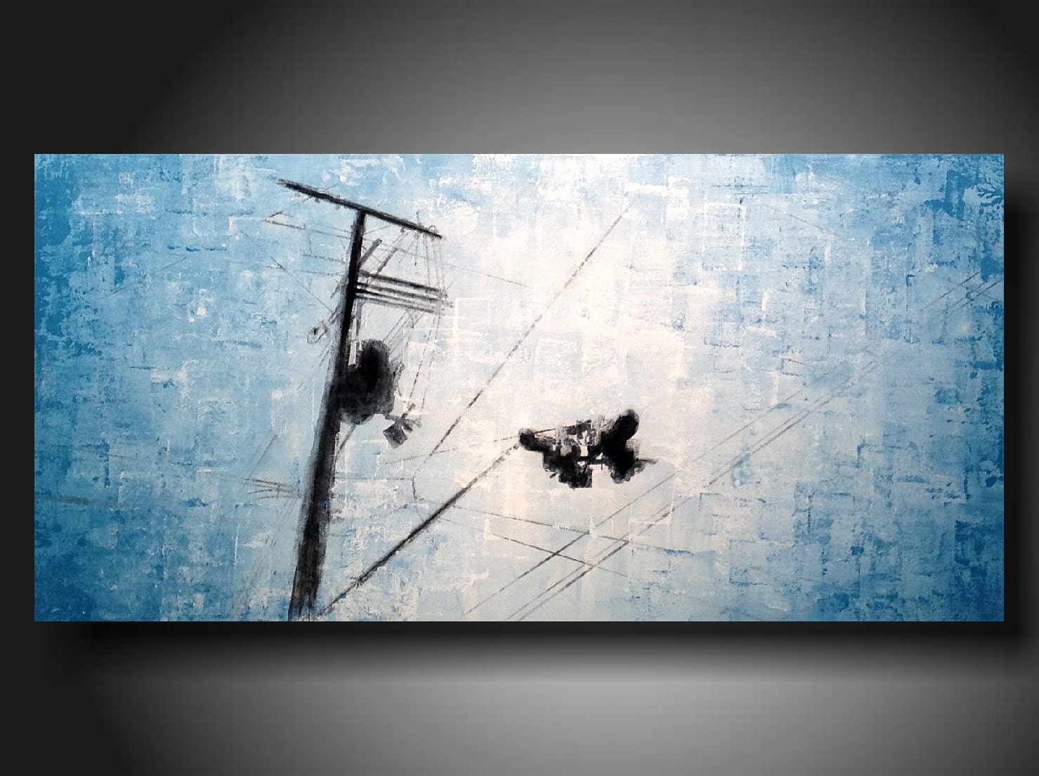 ORIGINAL Abstract Contemporary Fine Art Abstract Textured Painting modern 18 X 36 Inches ------- Whats ahead---Sky blue