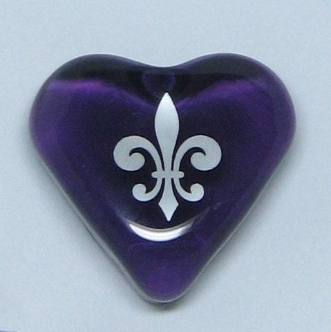 Friendship Fleur de Lis Purple Glass Heart