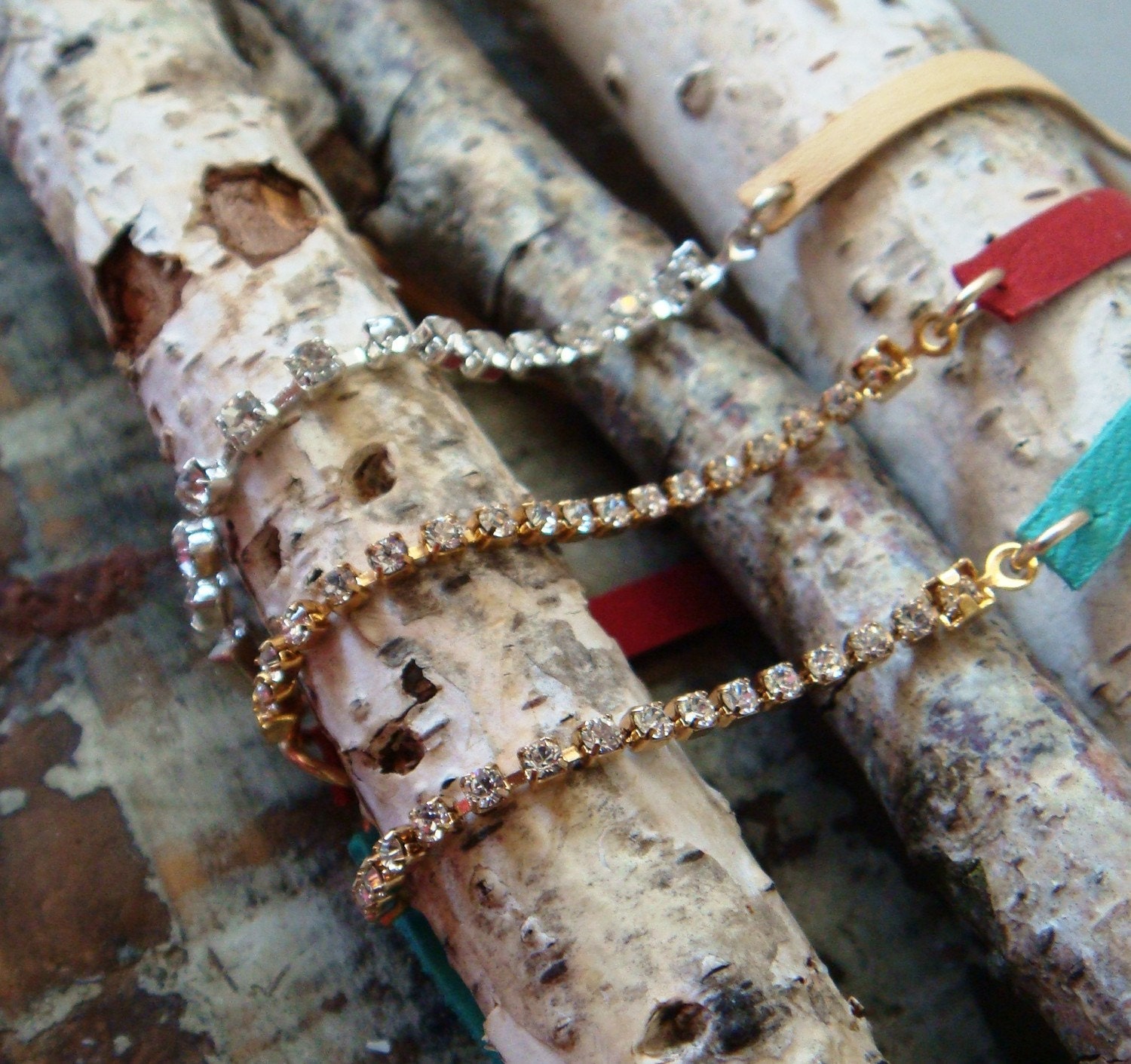 Leather and Rhinestone Tie Bracelet