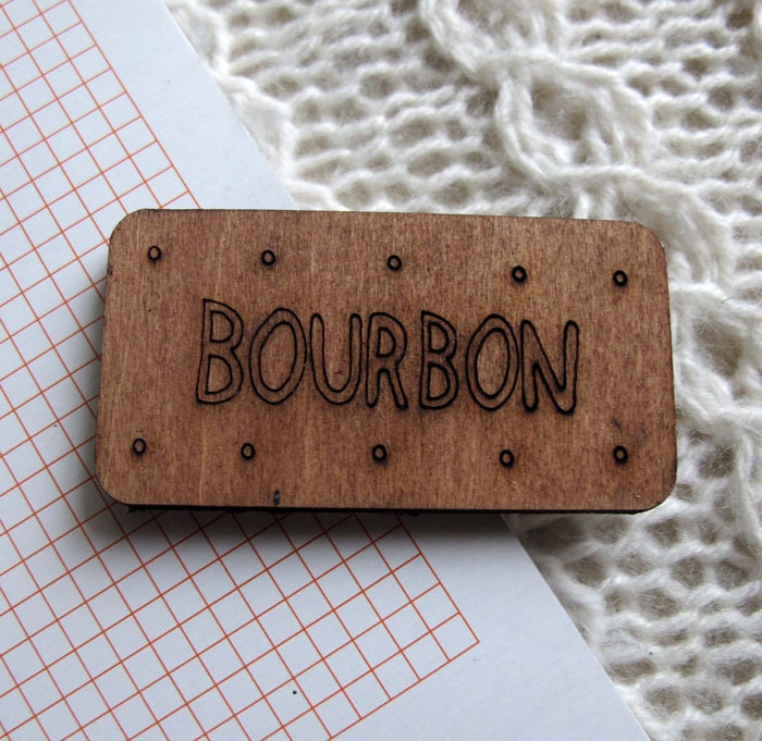 Wooden Bourbon Biscuit Brooch