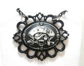 Pirate Skull Large Pendant on Black Metal Setting