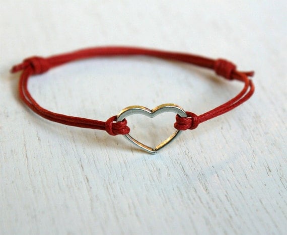 Open Heart Bracelet on Cotton Thread / Heart Anklet (28 colors to choose)