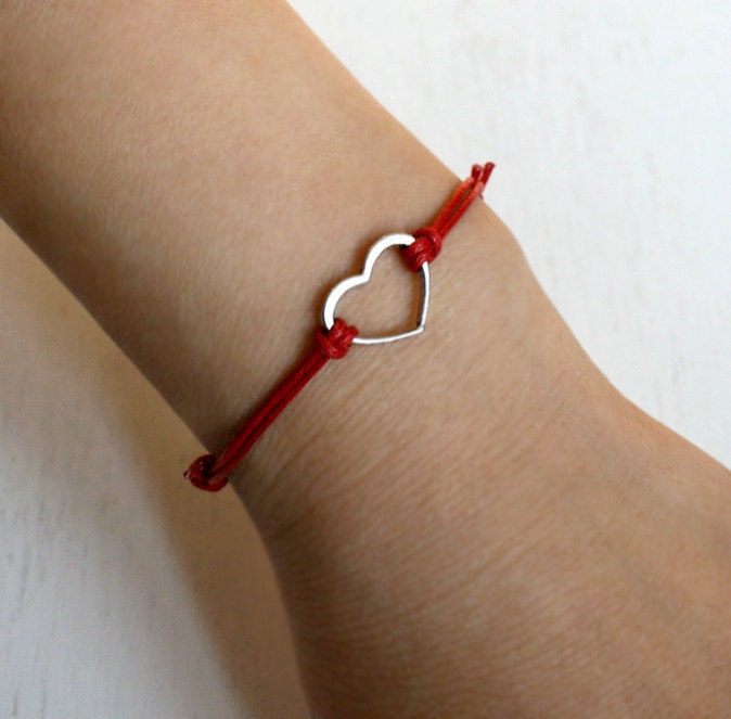 Open Heart Bracelet on Cotton Thread / Heart Anklet (28 colors to choose)