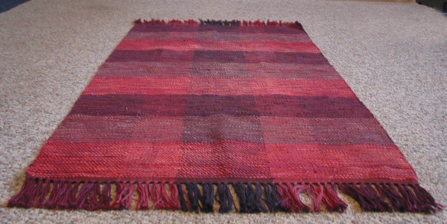 OOAK Hand Woven, Hand Dyed cotton Rug in reds