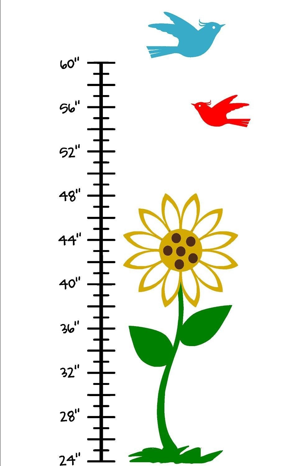 Sunflower and Birds Childrens Growth Chart Vinyl by KidsCorner