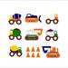 Childrens Vinyl Wall Decal- Construction Truck Set of 8 plus traffic cones Boys