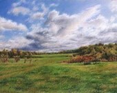 Original pastel, midwest lanscape framed in barn wood