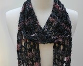 Cotton  Scarf- Hand Knit/ Black, Mauve, Rose, Gray