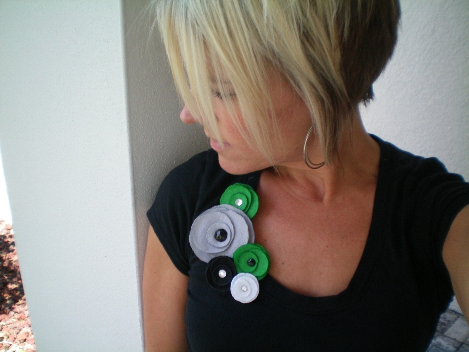Brooch...Flower Pin...felt...flowerFive Flower Cluster Pin (mod green)