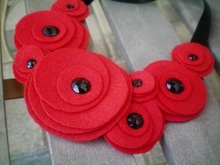 Bib necklace...flower necklace...felt...statement...Flower Swirl Necklace (red)