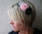 Three Flower Cluster Headband (grey,pink,black)