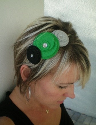 Summer Stock Sale Three Flower Cluster Headband (gray, green, black)