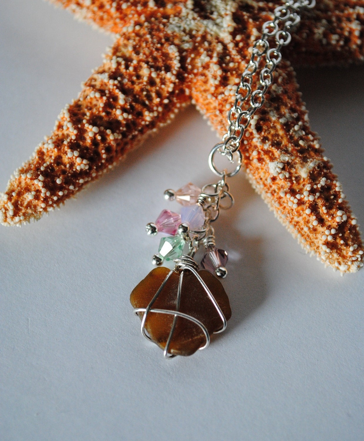 Brown Sea Glass Heart Pendant, Wire Wrapped Heart Pendant, Sweet Dreams