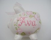 pink roses piggy bank personalized and customized to match bedding