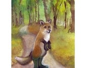 Red Fox Card, Fox Art, Red Fox Watercolor Painting, Fox Illustration, Fox Greeting Card Print 'Fox In Green Wellies'