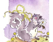 Funny Squirrel Card- Squirrel Art- Girl Squirrel Watercolor Painting Illustration Cartoon Print 'Glamour Girl Squirrel'