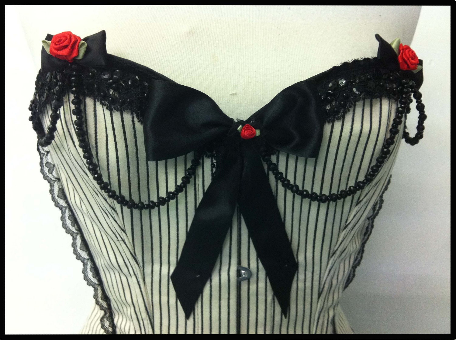 OAK Victorian striped steel boned over bust corset - 26". Ready to ship