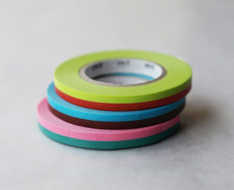 Japanese Washi Masking Tapes / 6mm Slim 2 Tone set B for Party Favors, Gift Wrapping, Invitations (15m Long, 50 percent more)