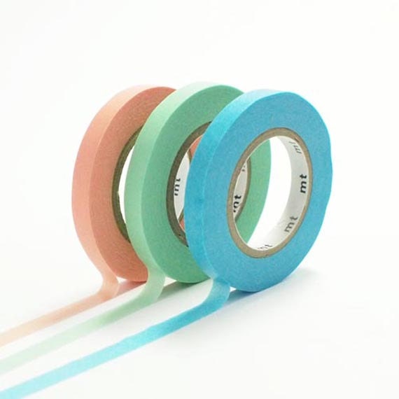 Japanese Washi Masking Tapes / 6mm Slim Peach, Mentha Green & Sky Blue (B) for Decorations, Gift Wrapping, Baby Shower, Weddings