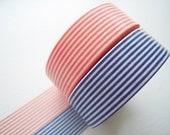 MT 2012 - Japanese Washi Masking Tapes / Coral Pink and Navy Blue Stripes for packaging, party deco, card making