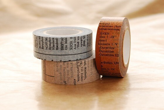 Japanese Washi Masking Tapes Set of 3 -  Old Book / 20mm