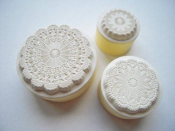 New--Kawaii Cute Doily Lace Pattern Foam Stamp Set of 3 for card making, party favor, wedding, packaging