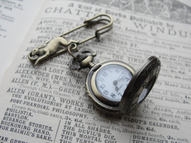 I'm late for a very important date Antique Brass Rabbit Pin
