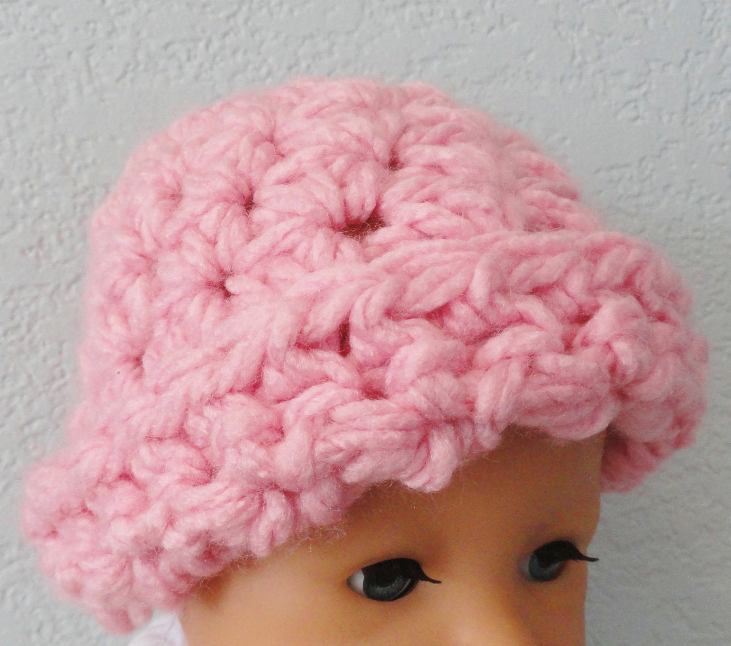 Pink Blossoms Handmade Crocheted Baby Beanie Hat with Flower By Distinctly Daisy