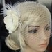 Birdcage veil Blusher and Bridal Fascinator Vintage inspired Russian netting veil hair flower feather - Emily