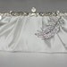 Bridal Clutch - silver-ivory satin with Swarovski Crystal feather brooch- Holiday sale 30% OFF ready to ship