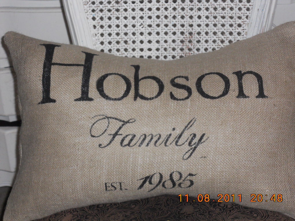 Custom Family Burlap Pillow Slip