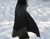 Wrap skirt // long maxi grey and black striped wool skirt