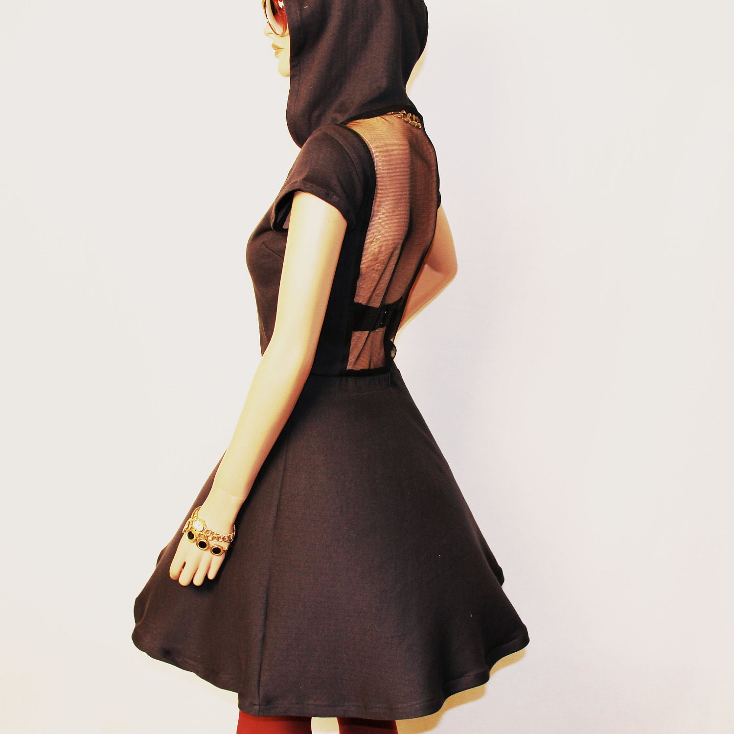 Sheer Back Grey Hooded Dress HD-GYA