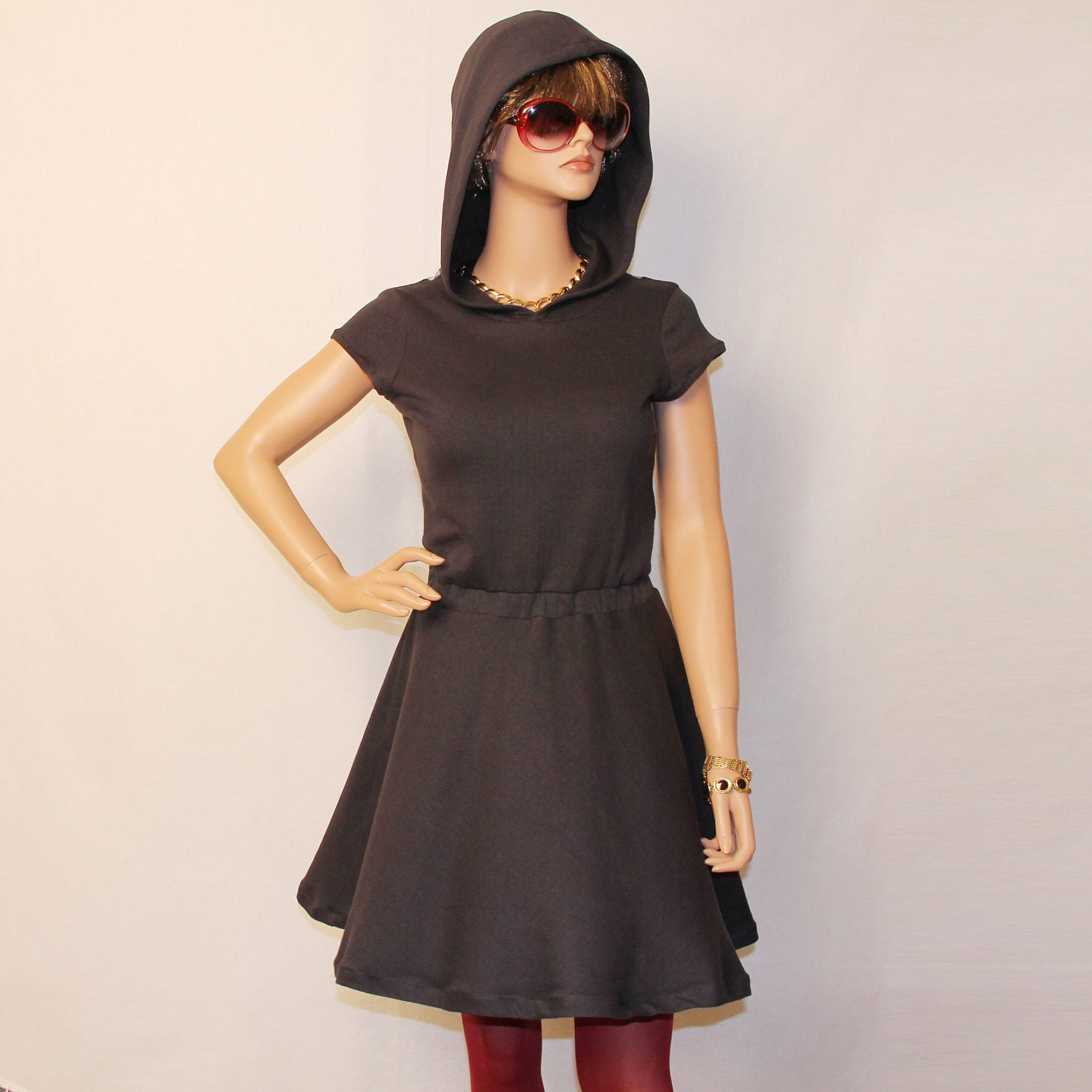 Sheer Back Grey Hooded Dress HD-GYA