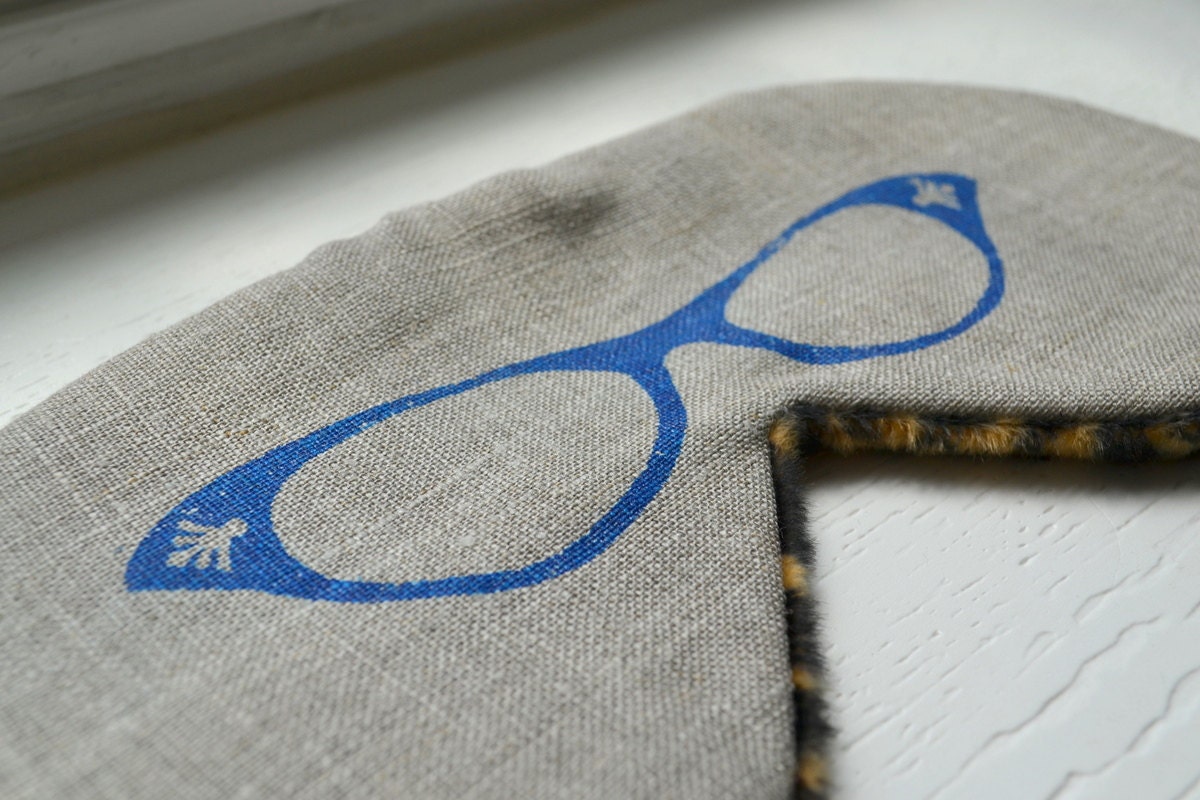 Sleeping Eye Mask - Cat-eye Glasses in Navy on Natural - Ready to Ship