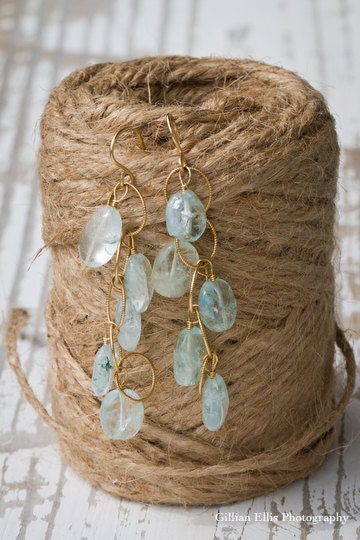 Reserve for Emily Eishenhower Bridesmaids Aquamarine and Gold Dangle Earrings