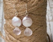 Bride or Bridesmaids Pale Pink Coin Pearl & Rose Quartz Earrings