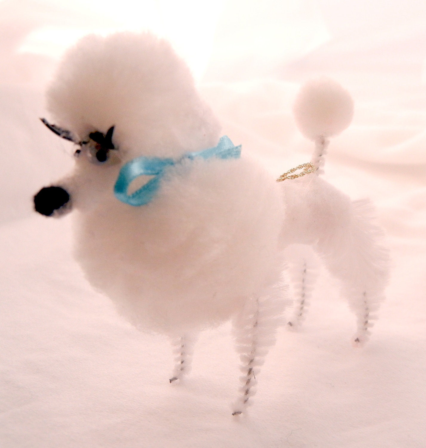 White Poodle Dog Pom Pom Decoration, 50s 60s Retro Style