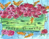 Antique Flower Planter ACEO Original Watercolor Painting