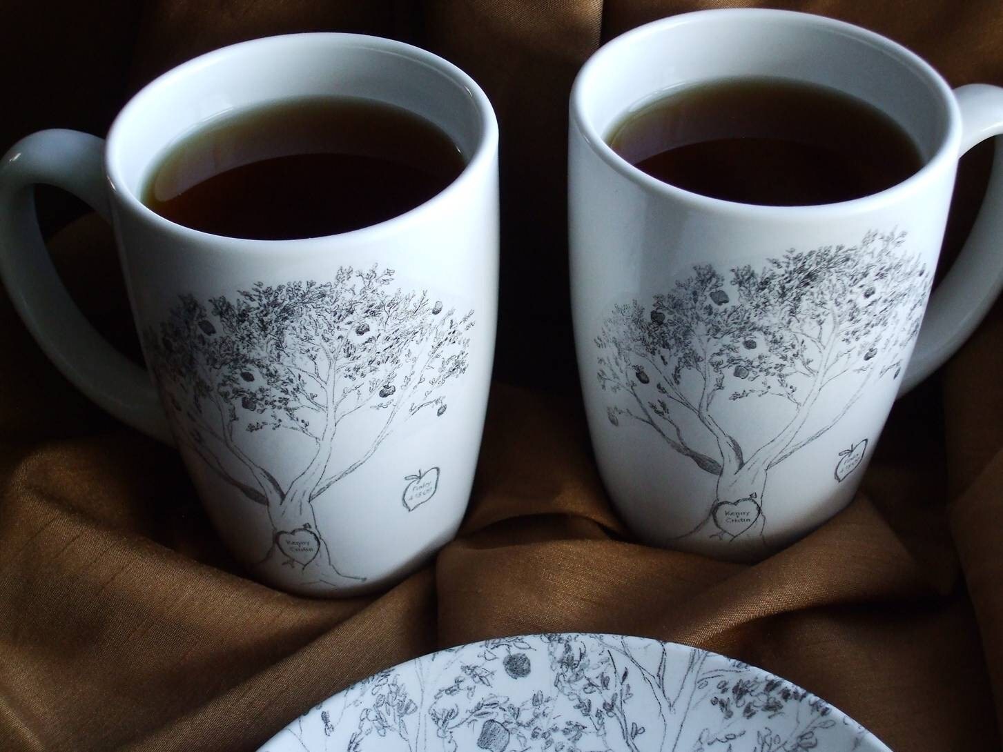 Mugs, Mother's Day Gift, Personalized Mugs, Family Tree, Personalized Gift, Apple Tree,  Fine (Set of 4)