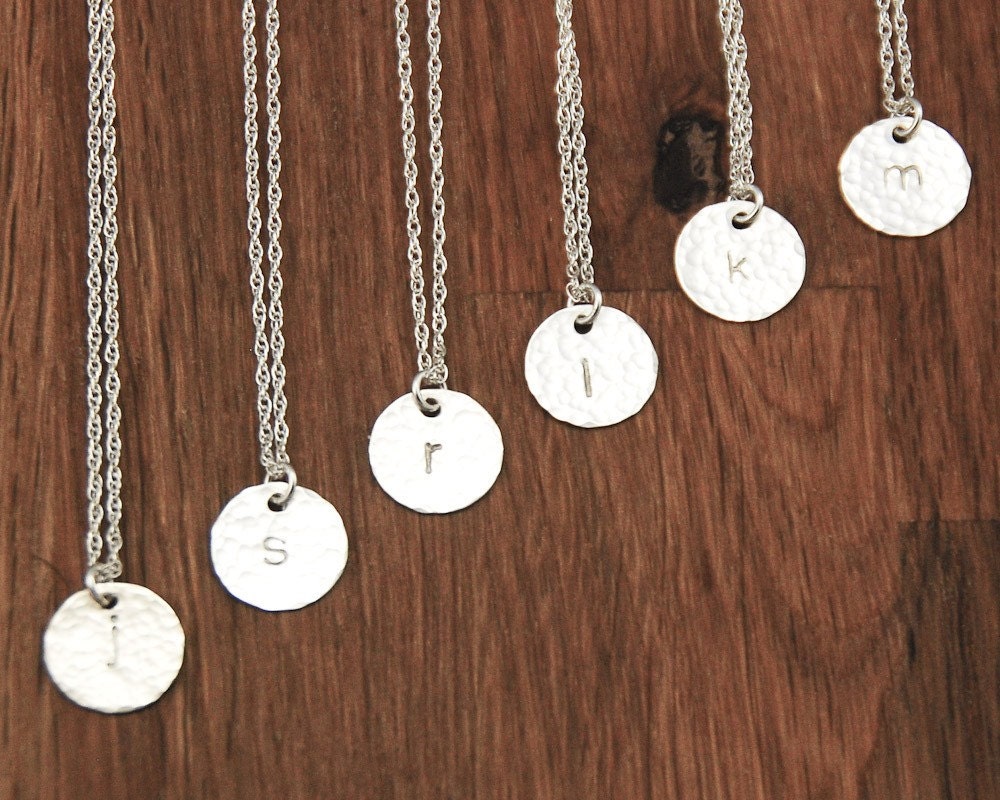 Bridesmaids Necklaces - Initial Silver Disc Set Of 6 Custom Personalized Handstamped Monogram