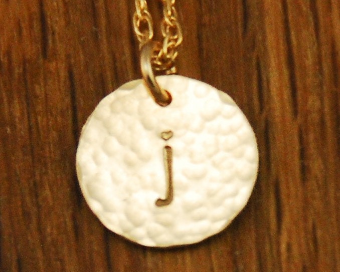 Gold Monogram Initial Disc Necklace & Date Combo - Custom Personalized Hammered Small Sol Necklace
