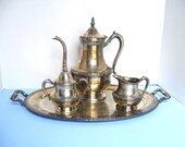 Vintage Silver Serving Set - Beautiful Tray, Tea Pot, Sugar and Cream Cottage Chic
